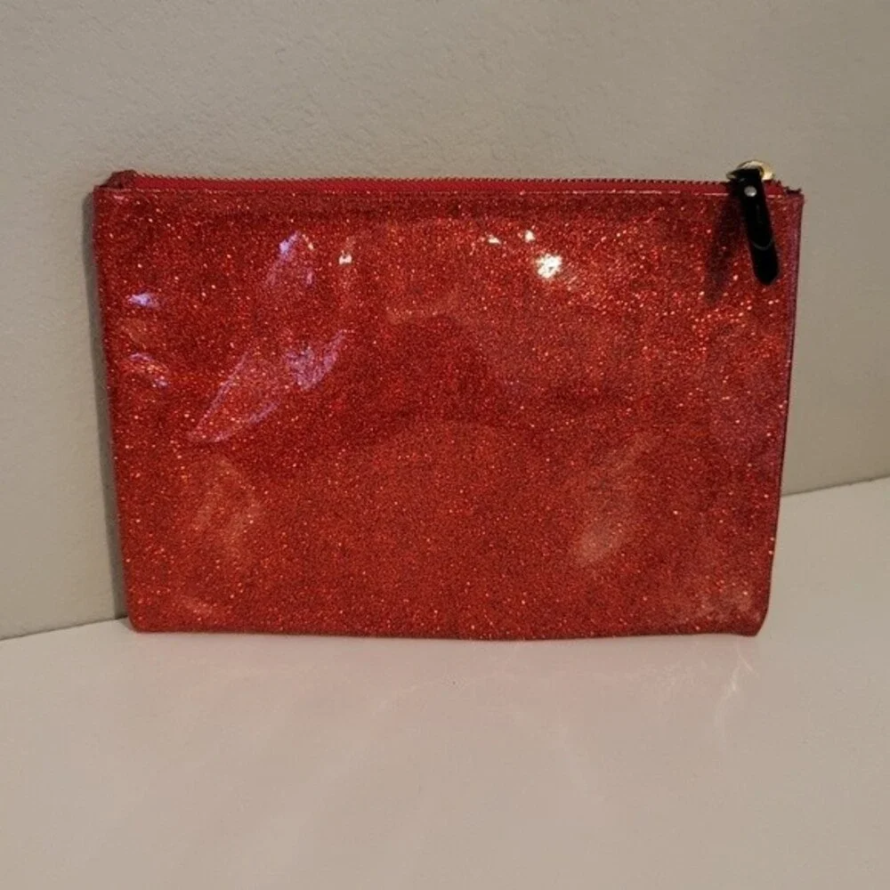 5/$25 Victoria’s Secret Firecracker Red Glitter Zip Cosmetic Pouch Bag